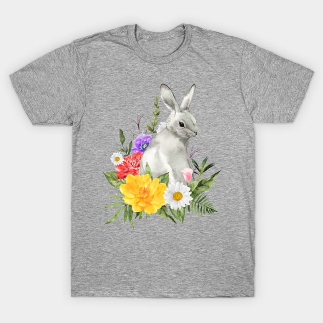 Cute bunny with flowers T-Shirt by Boyanton Designs